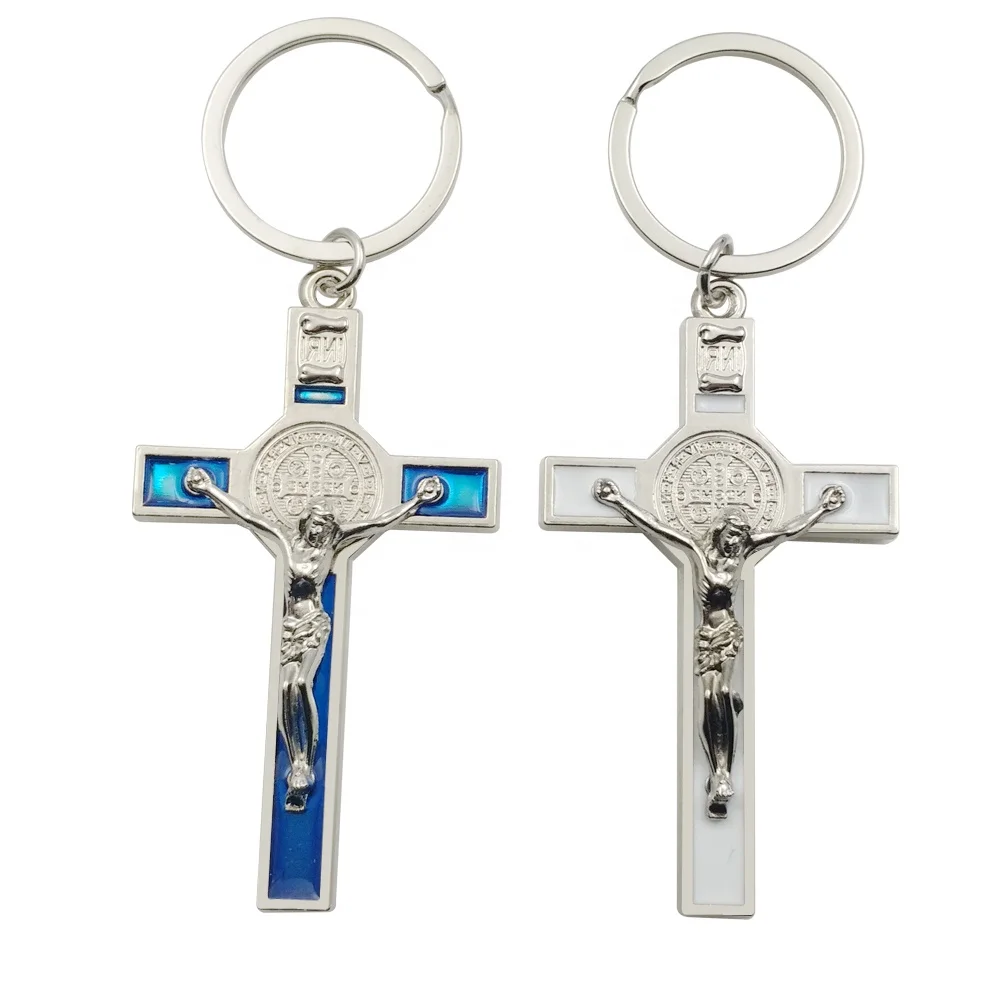 Best Quality metal red blue jesus cross keychain favors custom jesus keychain