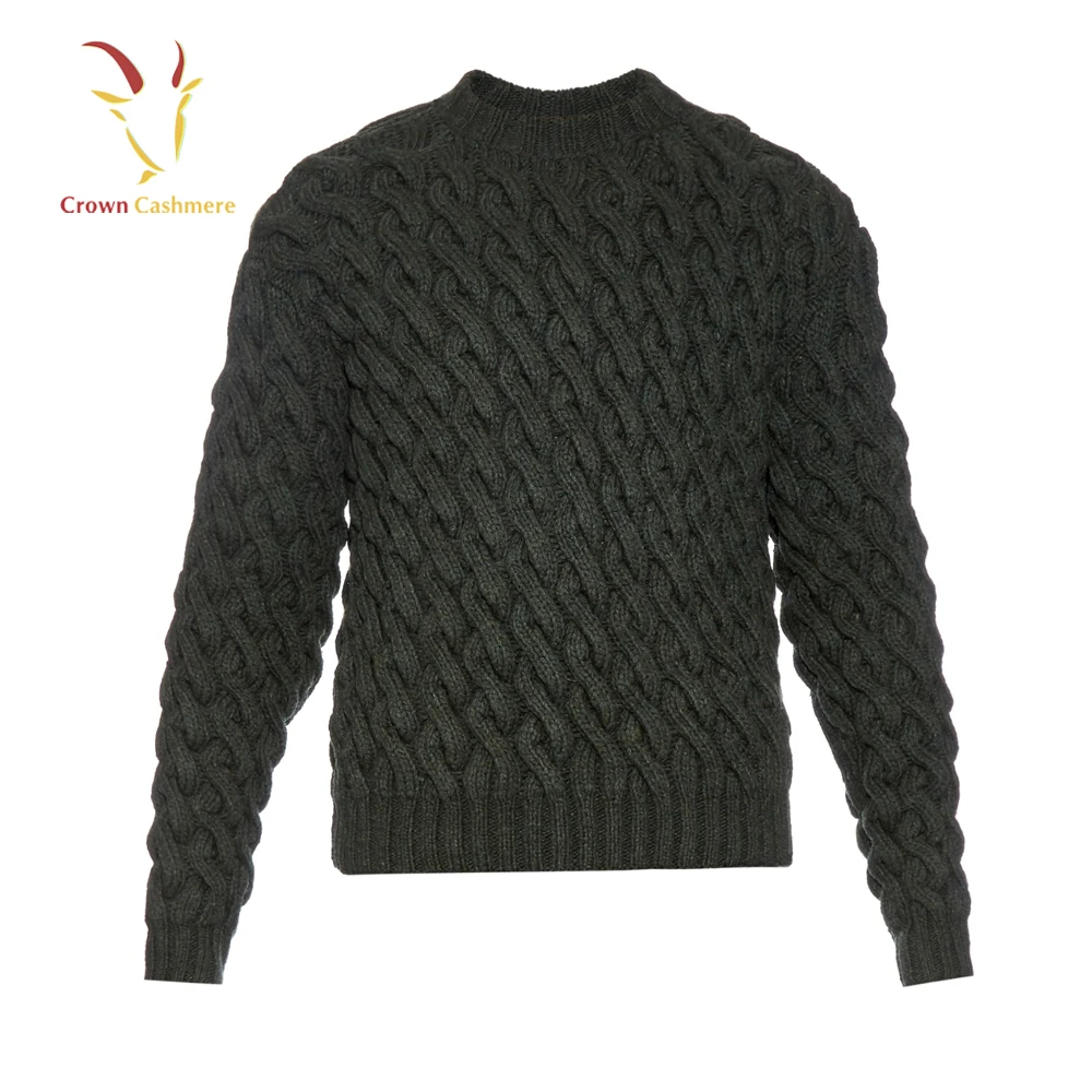 Mens Merino Wool Chunky Cable Knit Winter Pullover Sweater