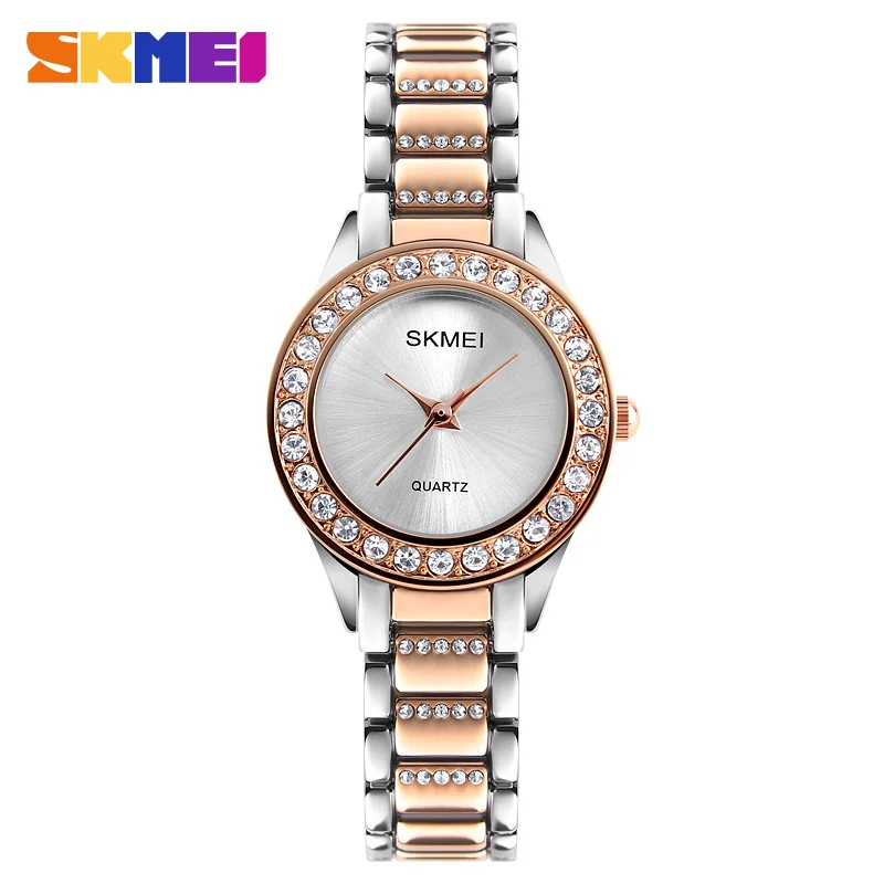 Skmei new epoch design jewels women watch rose gold crystal quartz lady dress watches