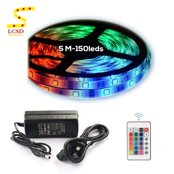 12V 5M 150leds Color Changing Waterproof 5050 RGB LED Strip Kit with 24 key ir remote controller & 12v 5a power adapter