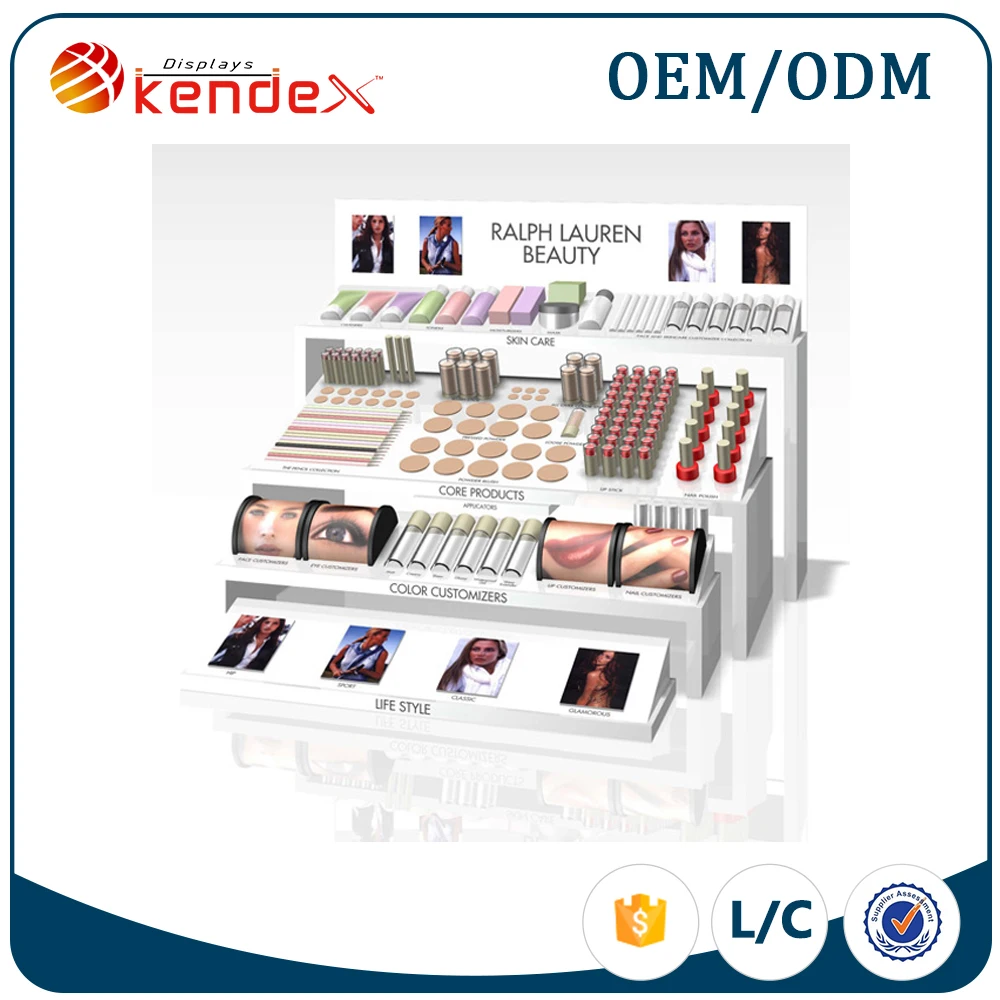 hot sale factory direct price wood showy beauty display rack for white beauty salon counter design