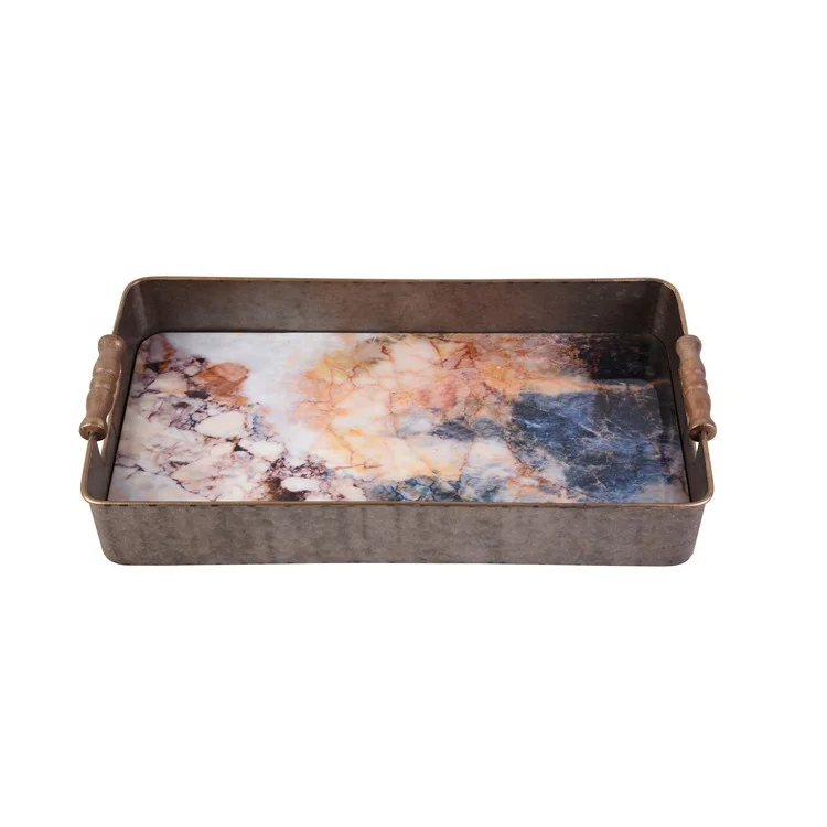 Party vintage retro antique nesting paint rectangle rectangular onyx rustic bar beer wine black galvanized metal serving tray
