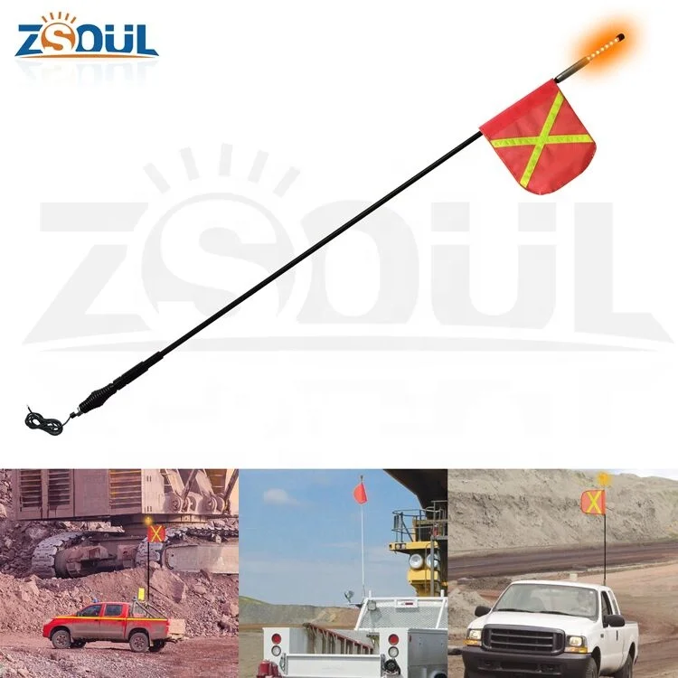 12v Safety Flag For Mine WIth Fiberglass Pole And Spring Quick Release Base Mining Flag Pole For ATV UTV Truck Safety Whip