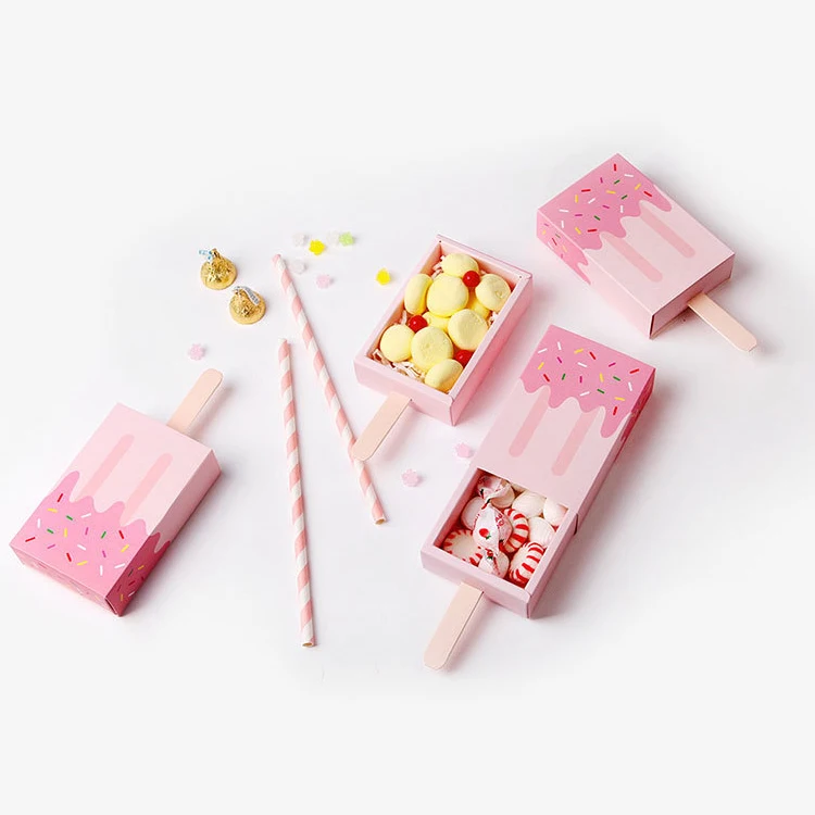 Ice Cream Gift box Baby shower Birthday Party Candy box Ice cream shape Wedding party Favor Box Cartoon Pull-out Tray