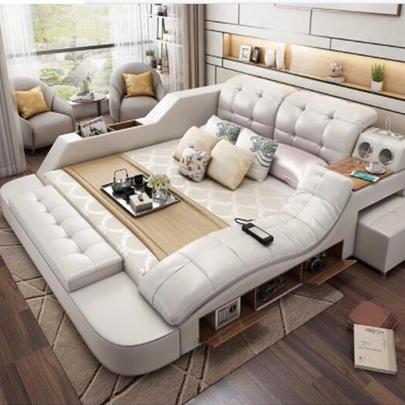 multifunctional massage music with storage box function  leather bed