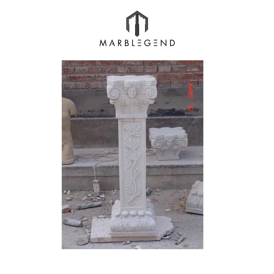 hand carving decorative marble columns with sculpture