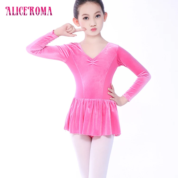 With Skirt Children White Ballet Leotard Best Selling Elegant Girls Pinch Front Long Sleeve for Girls Training Wine Red,pink