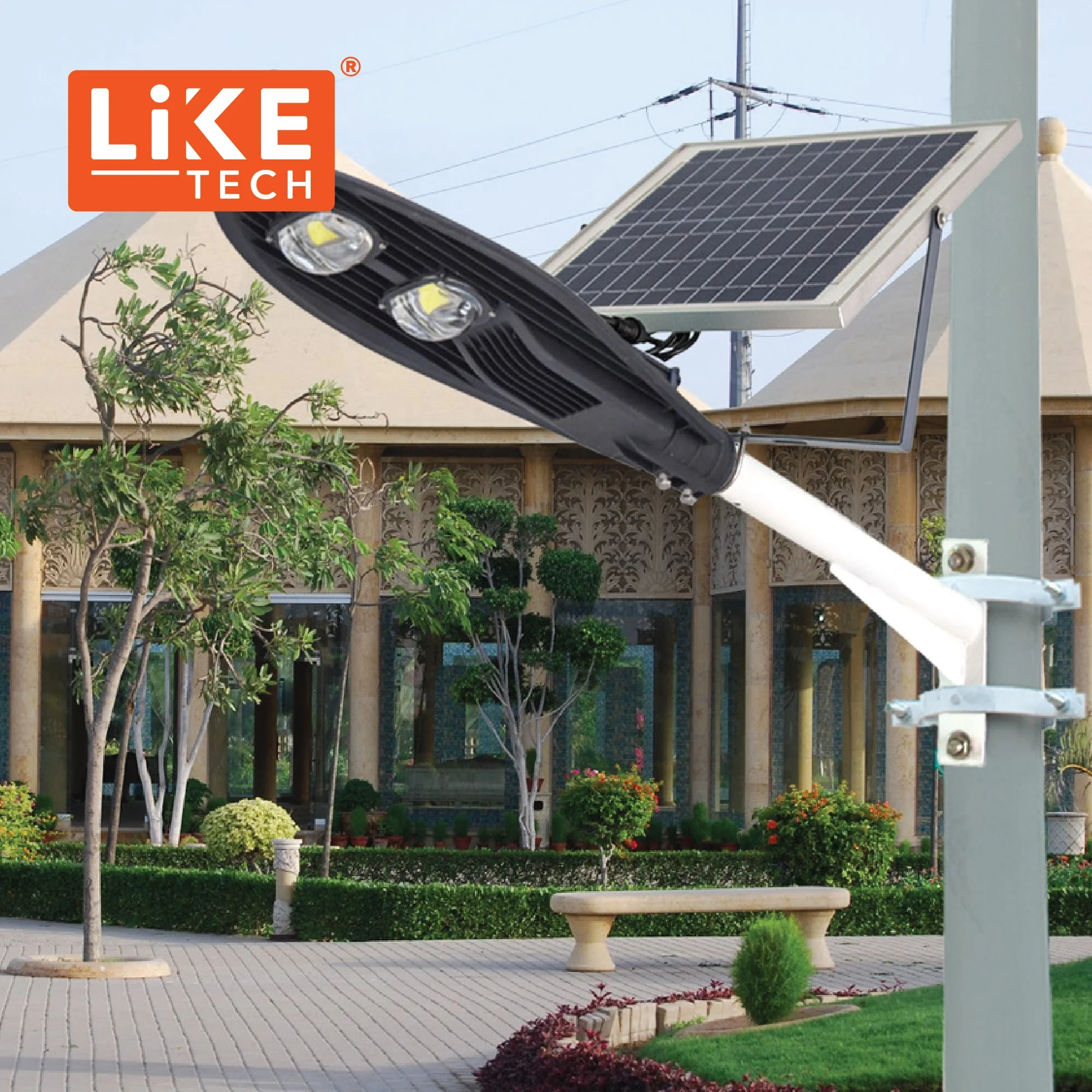 LikeTech Die Cast Led Light 100W Rocket Design BIG COB Solar Street Light Industrial commercial use for government projects