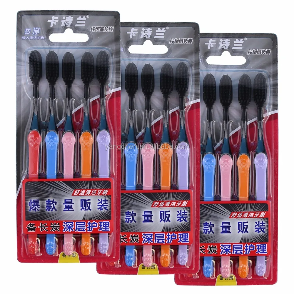 the hot selling 5pk soft charcoal bristle toothbrush set with binchotan charcoal bristle 5 packs