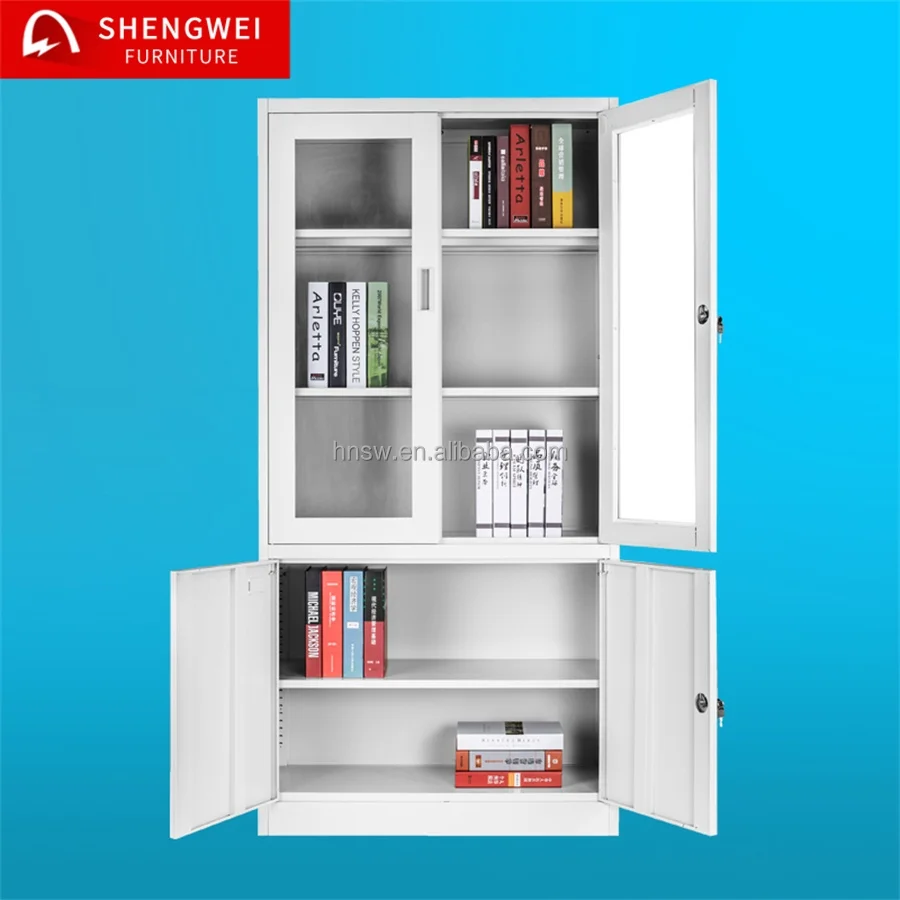 tall cheap display iron filing storage almari cabinets with swing glass doors