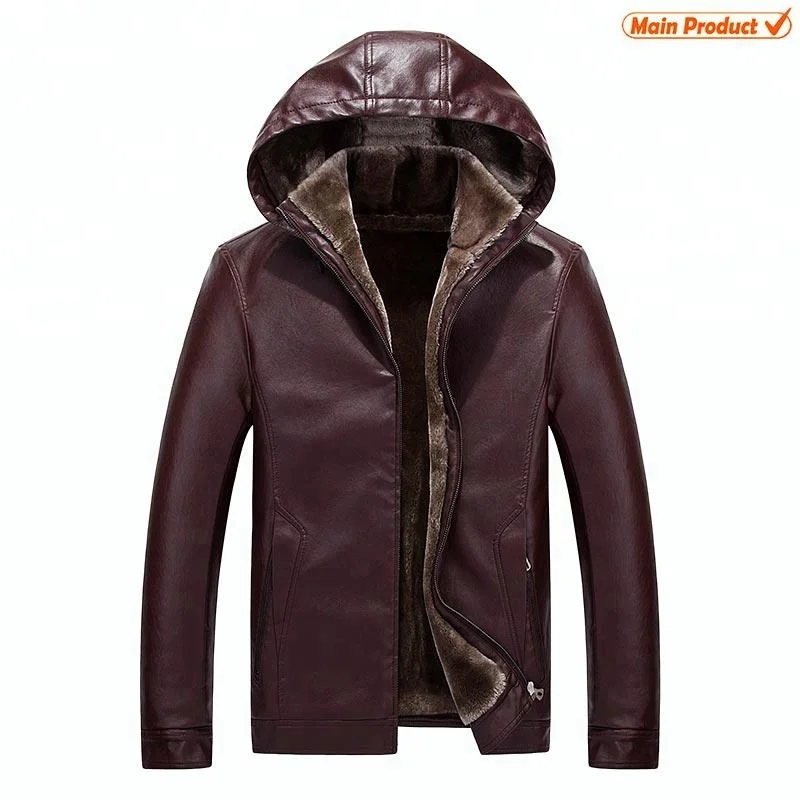 Winter Wholesale China Thick Mens Hooded Leather Jackets With Fur Lining