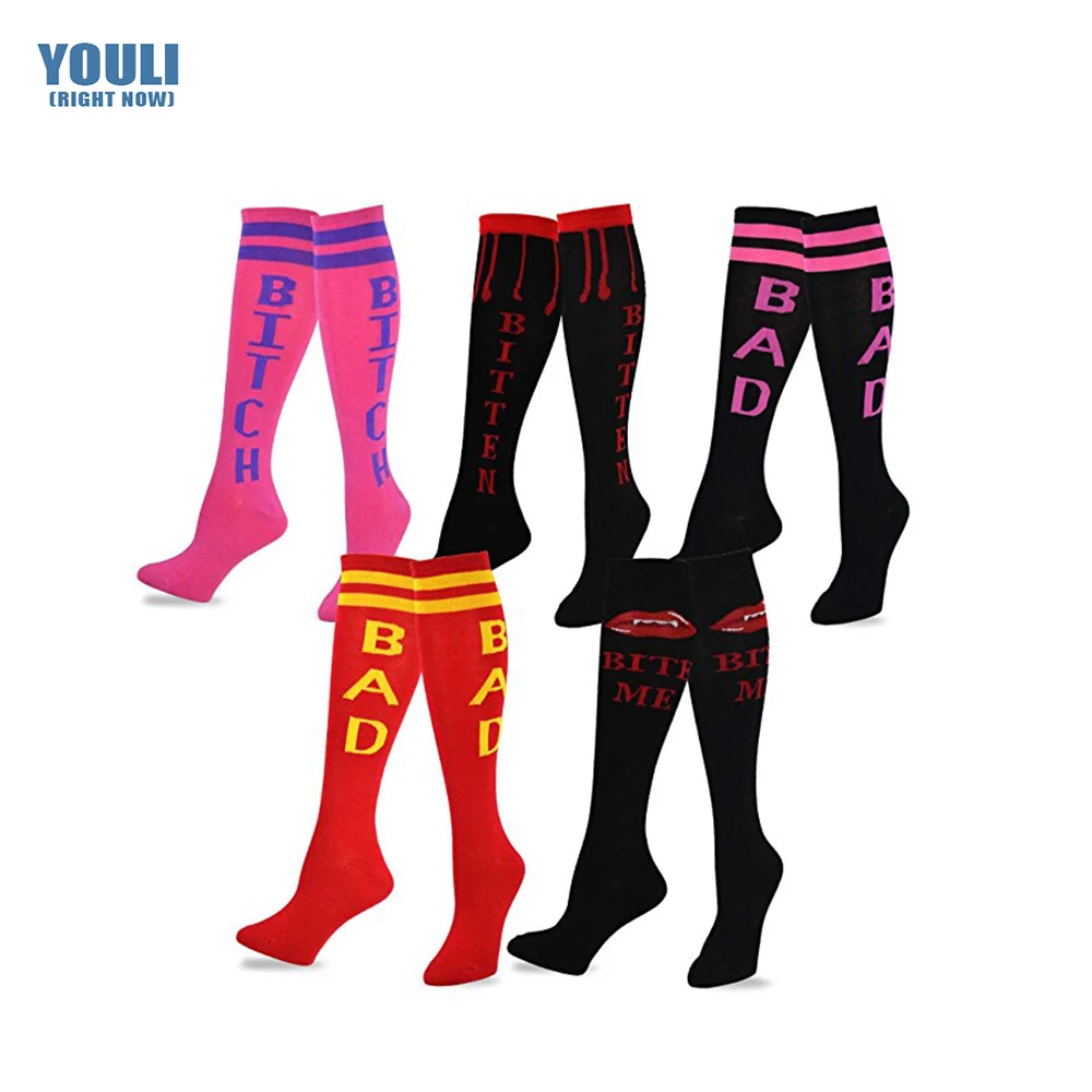 Custom tube wonder woman socks jacquard letter girl knee high sock