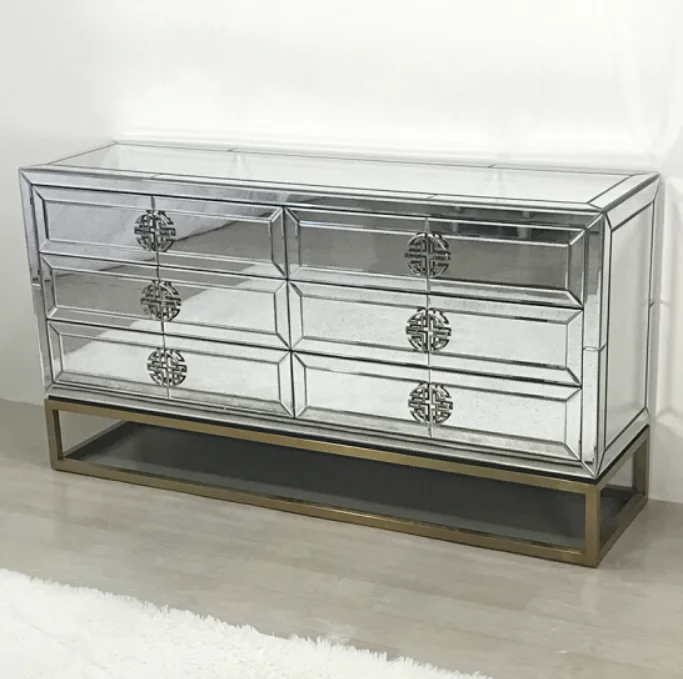 Hot Sales Antique Living Room Furniture 6 Drawers Corner Cabinet Stainless Steel Sideboard Mirrored Dresser