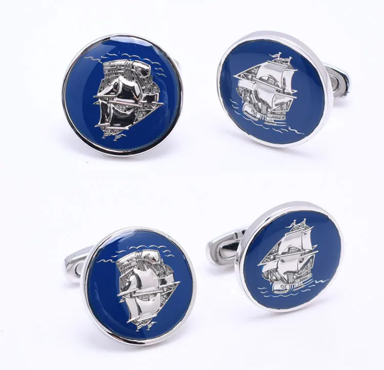 Новинка, мужские деловые Запонки с гравировкой под заказ, Синие запонки в подарочной коробке на день рождения