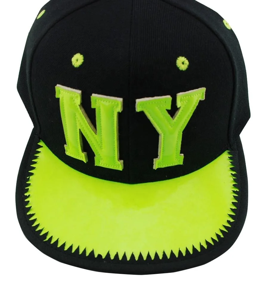 
100% cotton 6 panel NY Neon Felt Applique Flat Bill Cap 