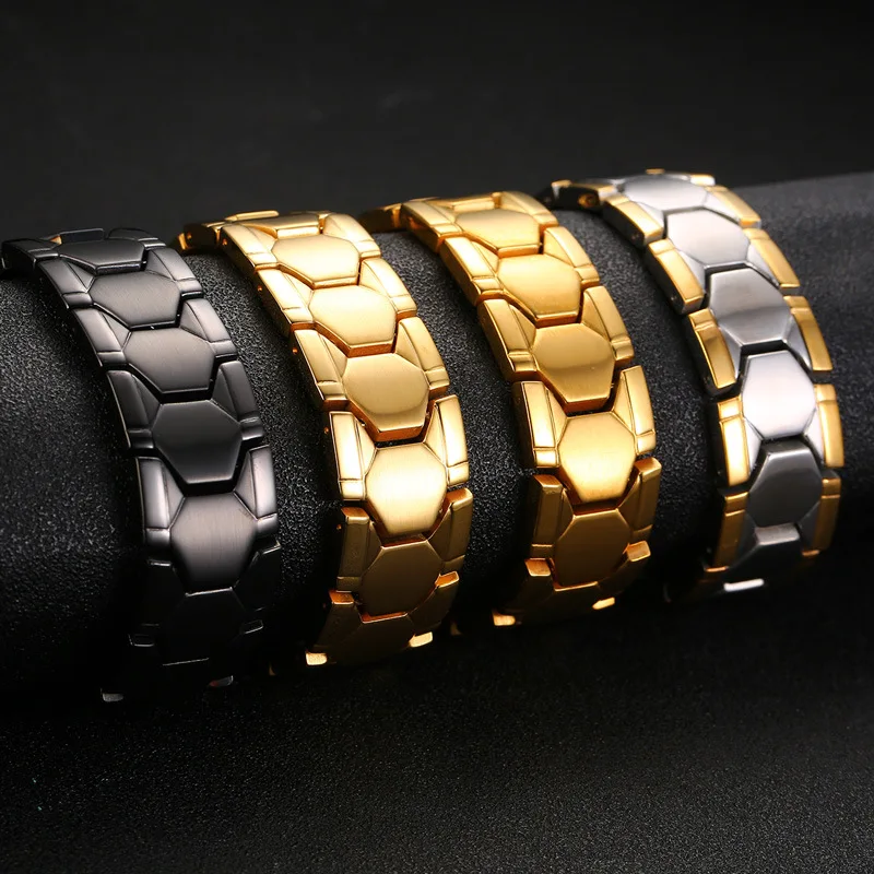 Hot New Japanese Magnetic Bracelet 18mm Wide Stainless Steel IP Black Plating 18k gold health titanium germanium bracelet