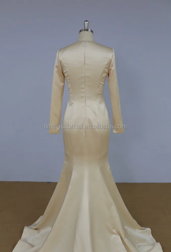 Newest design 2018 elegant wedding dress long sleeves embroidery V-neck