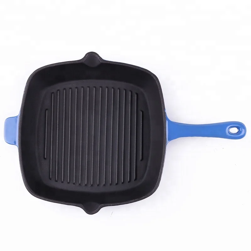 Color Enamel Cast Iron Steak Korea BBQ Grill Pot Pan For Fireplace