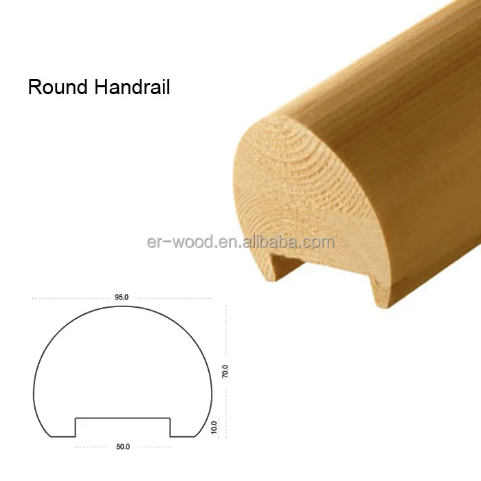 Exterior Wooden Handrails Stairs of Forge Decorative Solid and Composited Round Wooden Timber Handrail for Interior Stairs