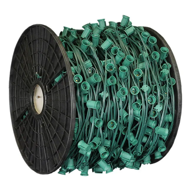 Green Wire 1000FT 1000 Sockets Spt-1 18AWG C9 Lights Spool