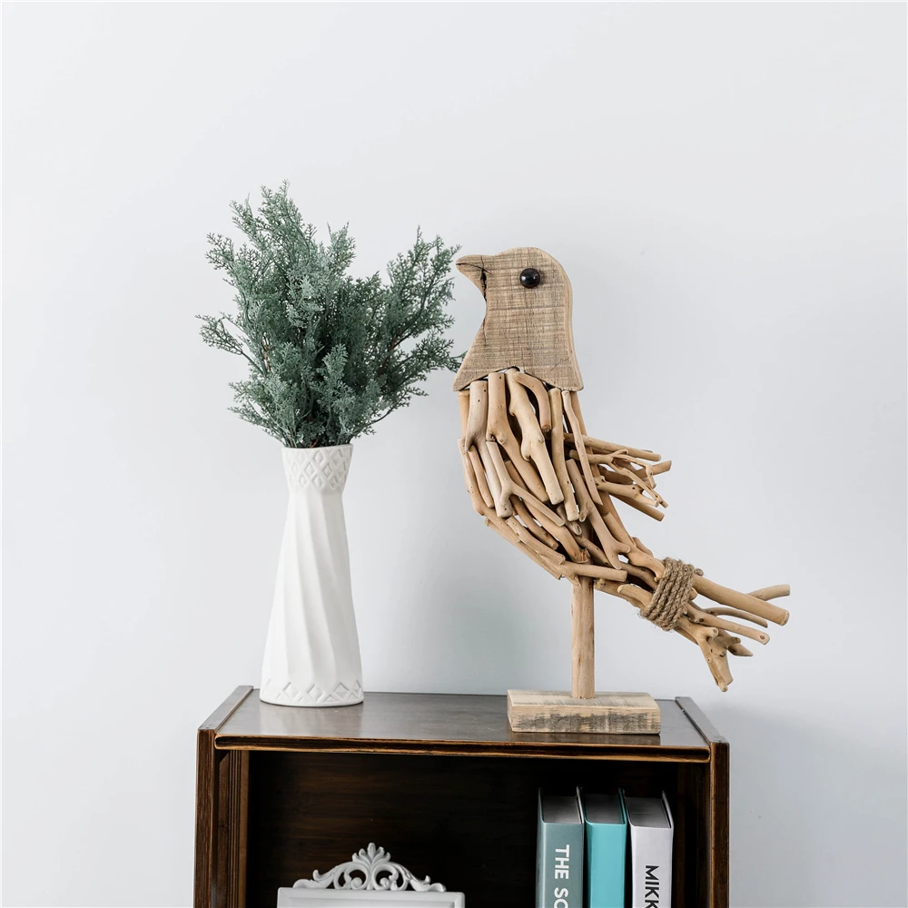 Natural Garden indoor decorative ornaments Driftwood Wooden Bird carving Statue for Table Decorative