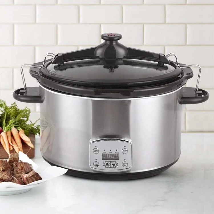 Pretty 6 QT Programmable Crock Pot 240V Slow Cooker With Timer and Delayed Start