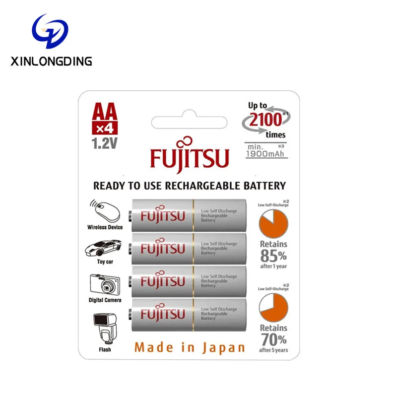 XLD Wholesale Fujitsu Ready-to-use AA Rechargeable NiMH 1.2V Min1900mAh Batteries
