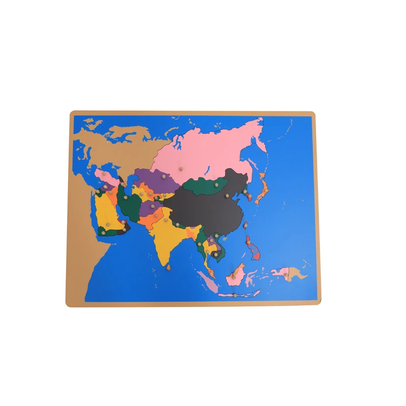 Early Learning Kindergarten Kids Wooden Montessori Map Puzzle Map of Asia