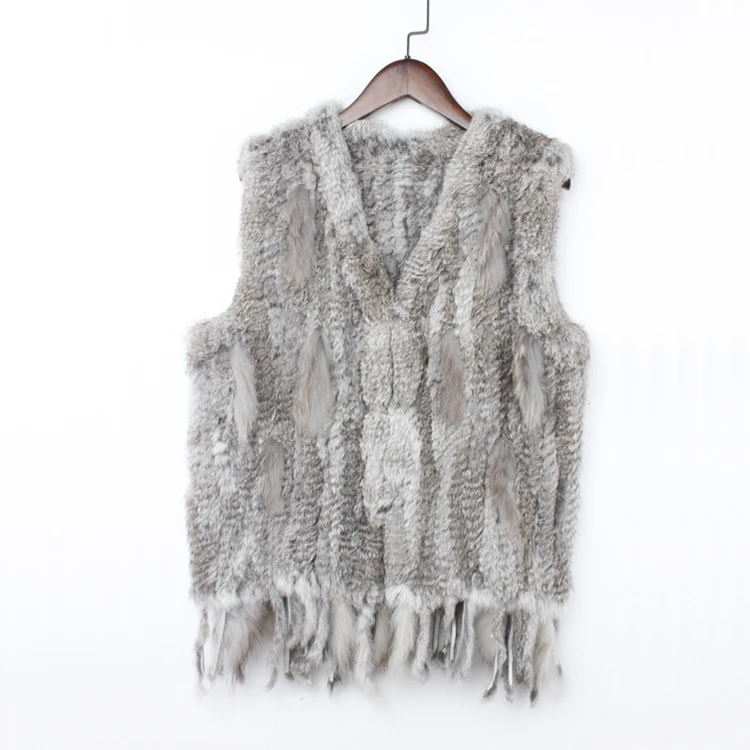 Женский вязаный жилет из кроличьего меха, Модный стильный жилет с кисточками