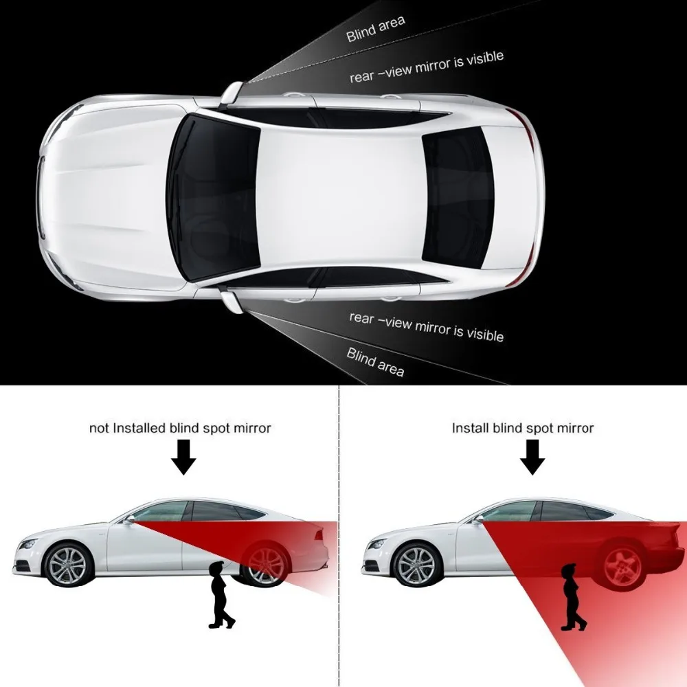 2 шт 360 градусов ABS квадратная стеклянная беспроводной инфракрасный датчик, который крепится в детское автомобильное зеркало заднего вида, зеркало для слепой зоны, боковое зеркало заднего вида