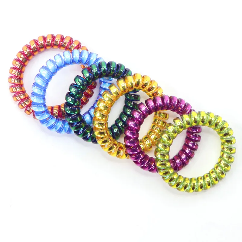 Hot Selling Multicolor TPU Rubber Stretchy Curly Cord Coil Telephone cord Hair Ties For Lady