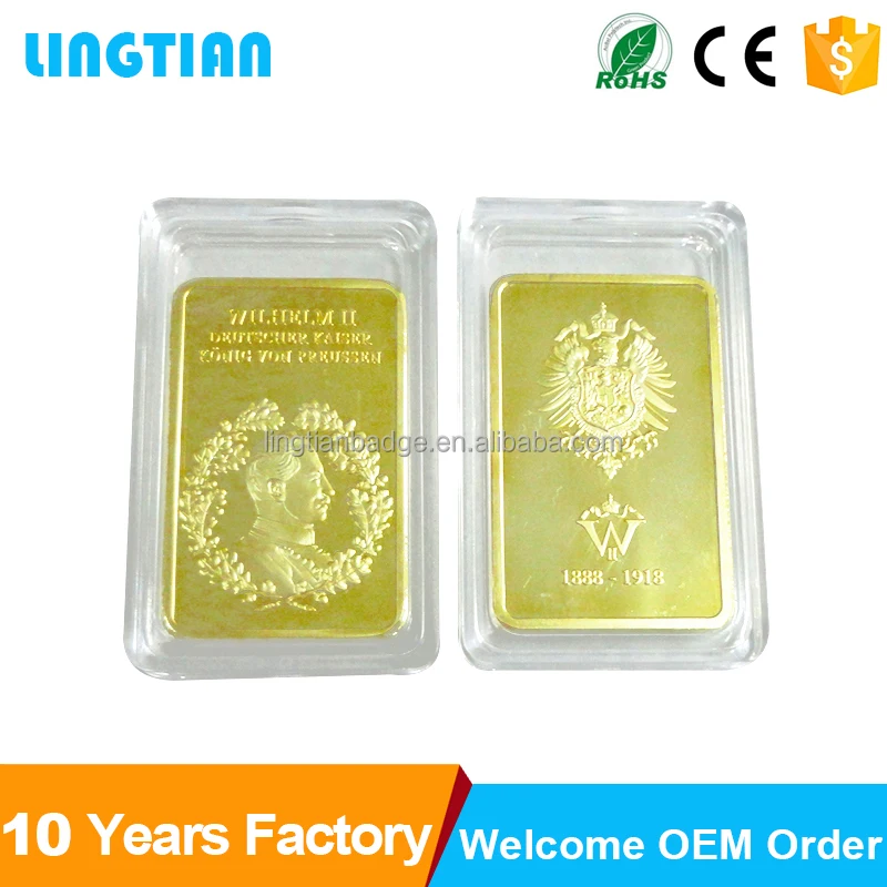 LINGTIAN Crafts Custom Design 1 Troy Ounce 24K Pure Gold Plated Gold Bar