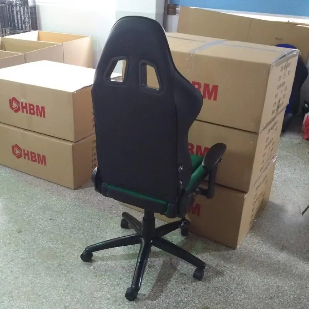 Executive Racing High Back Reclining Chair Gaming Chair With Wheel Green and White Pu leather Office  seat with 3D armrest