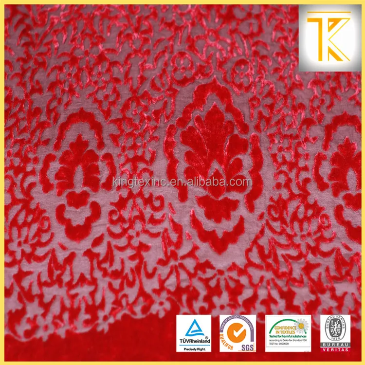 
Silk Rayon Very Soft Drapey Luxury Burn-out Print Velvet Red Fabric 