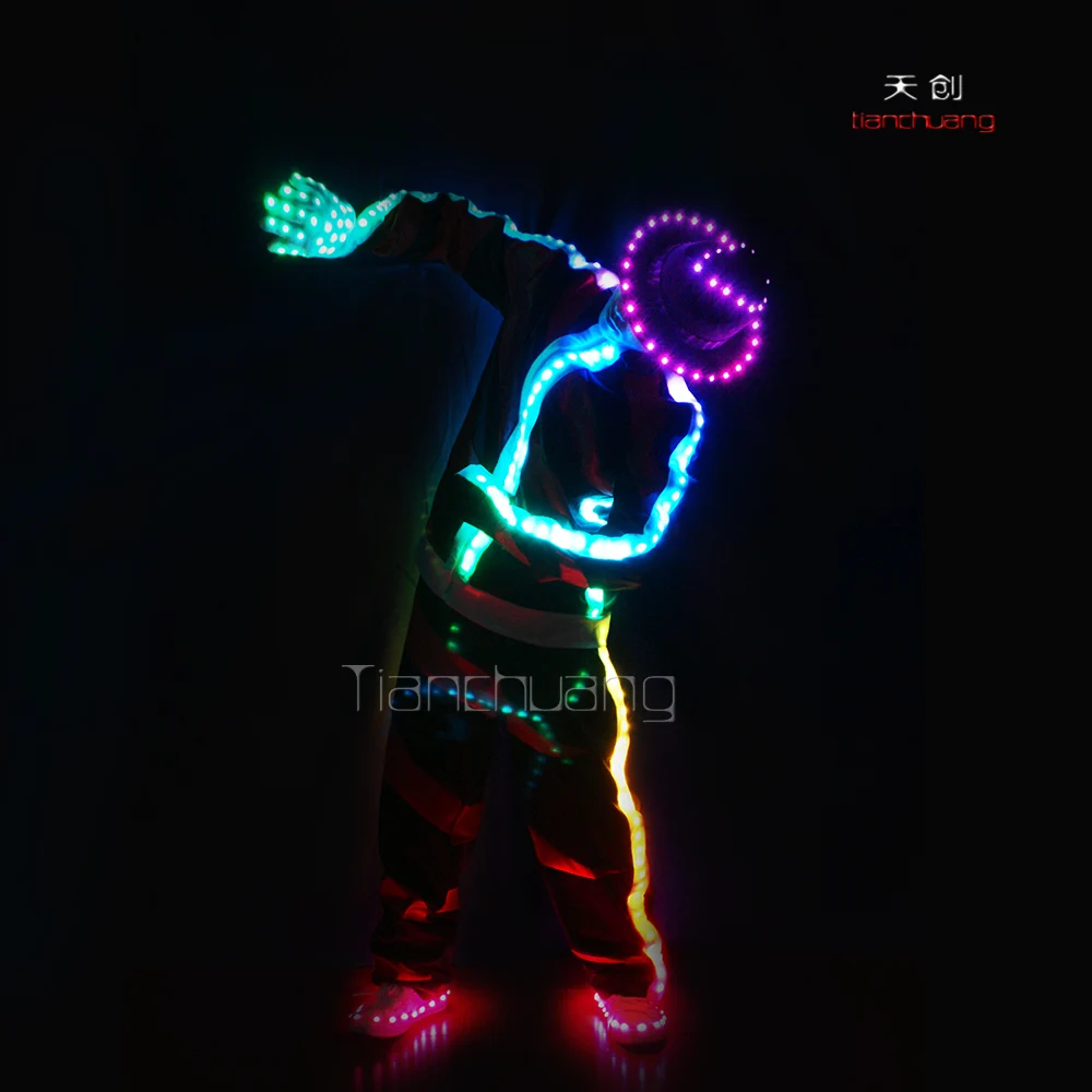 
Programmable radiant LED Michael Jackson Dance costume with hat, gloves and shoes,mobile power supply for costumes 