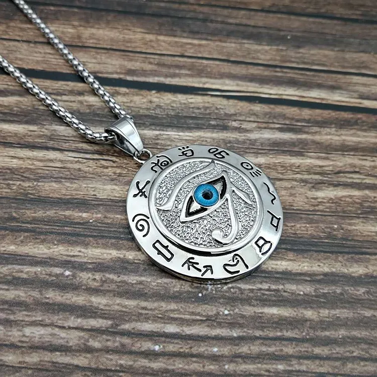 Wholesale stainless steel round gold plated Egyptian Eye of Horus Pendant necklace
