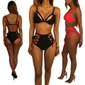 Sexy Halter Cross Spaghetti Strap Bandage swimwear push up thong bikinis set High waist swimsuit hollow
