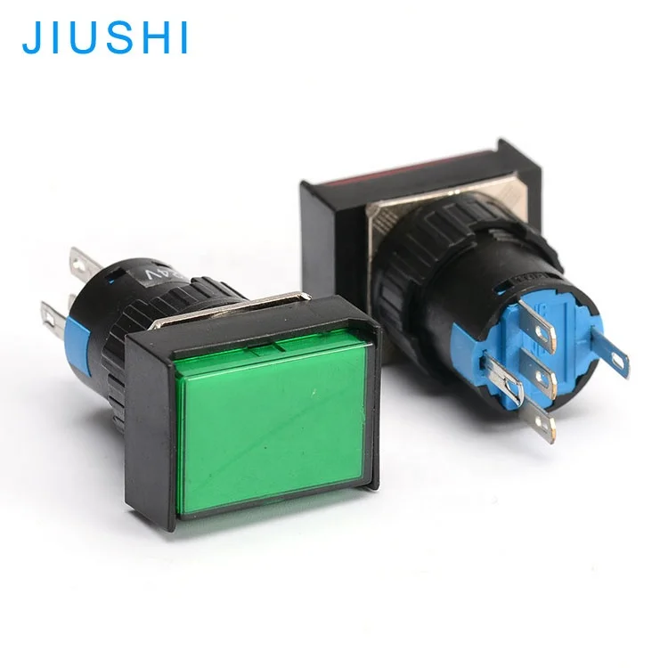 LA16J-11D switch 12v 24v 220v 5pins 1NC 1NO rectangle 16mm push button switch illuminaed red green yellow