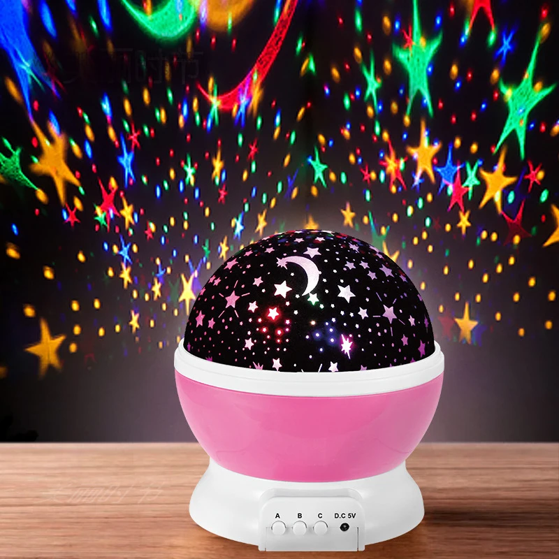 Baby Night Light Moon Star Projector 360 Degree Rotation - 4 LED Bulbs 9 Light Color Changing With USB Cable