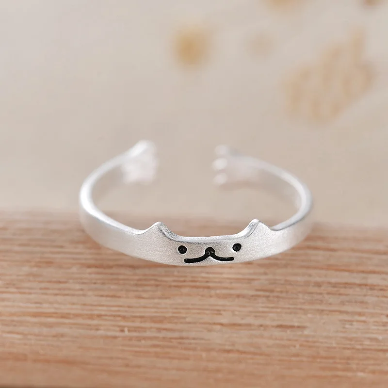 925 sterling silver lovely cat shaped adjustable ring animal ring