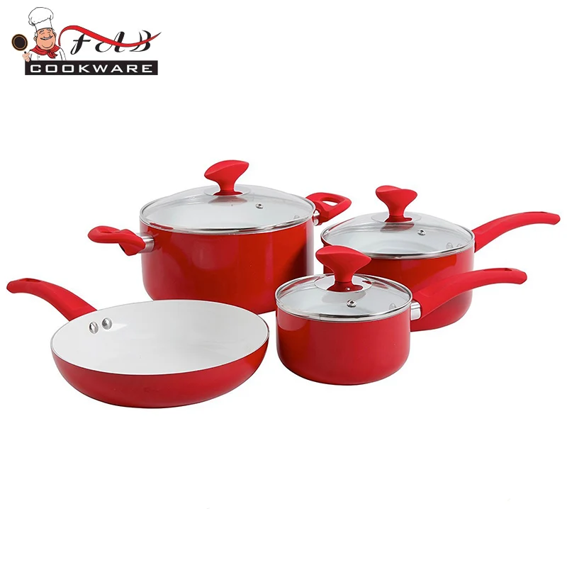7Pcs Red High quality masterclass premium cookware aluminum ceramic pots cookware sets