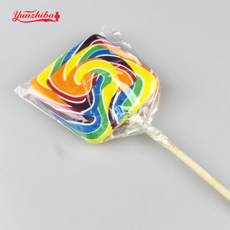 
Manufacturer Direct Sale Square Shaped Big Flat Swirl Lollipops With Rainbow Colors In Hard Candies 