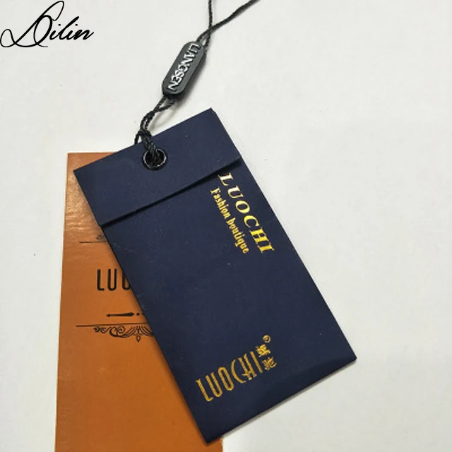 Famous brands hole punch recycled paper garment clothing hang tag with small envelope
