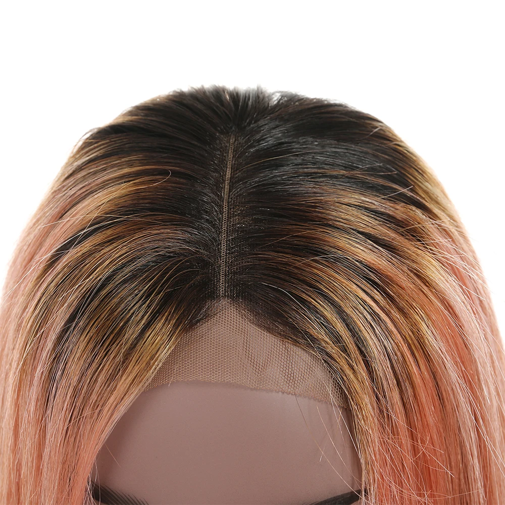 Remy Virgin Brazilian Natural Human Dark Roots Light Ombre Rose Pink Lace Front Wig