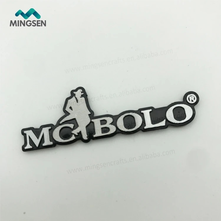 custom brand logo stamping raised adhesive aluminum sticker