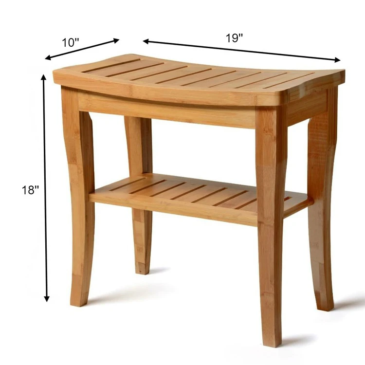 Bamboo Shower Seat Bench with Storage Shelf for Seating
