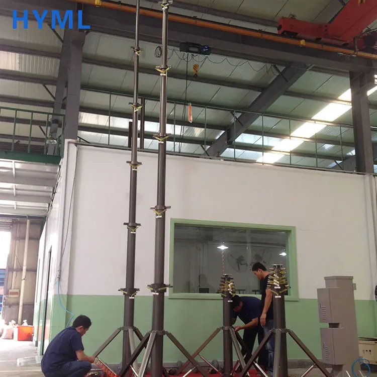 
Pull-down pin locking small telescopic mast with tripod and wheels portable 