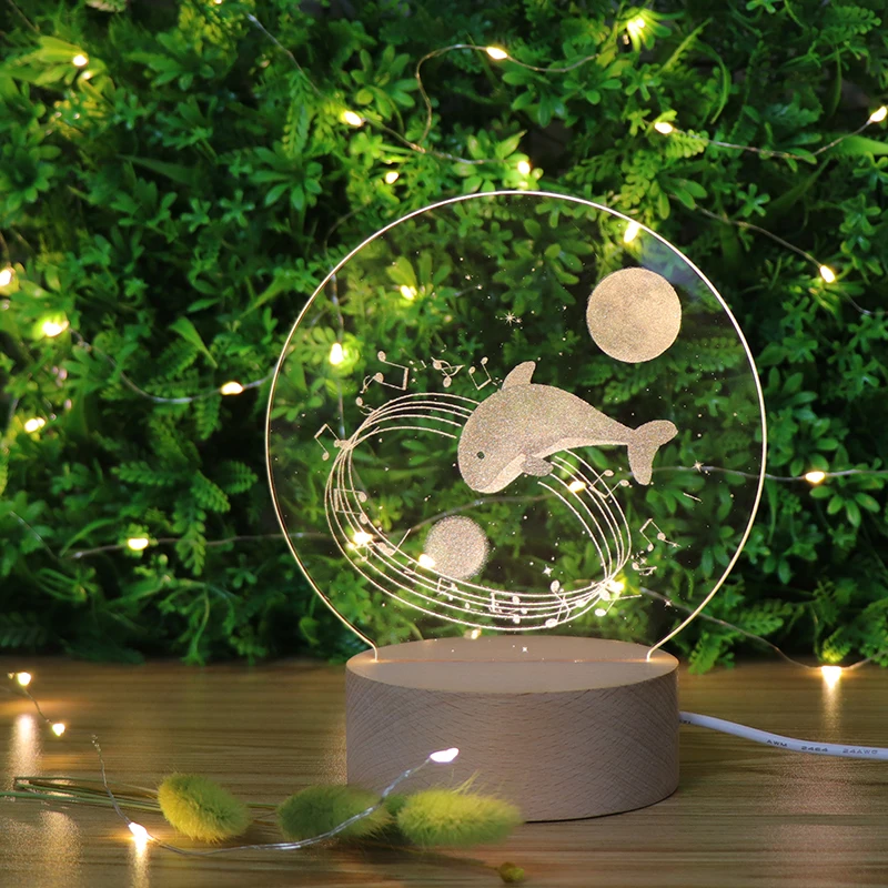 Zhongshan Hotsale Acrylic Carved Inside LED Wooden Night Light  3D Mood Lamp For Bedroom