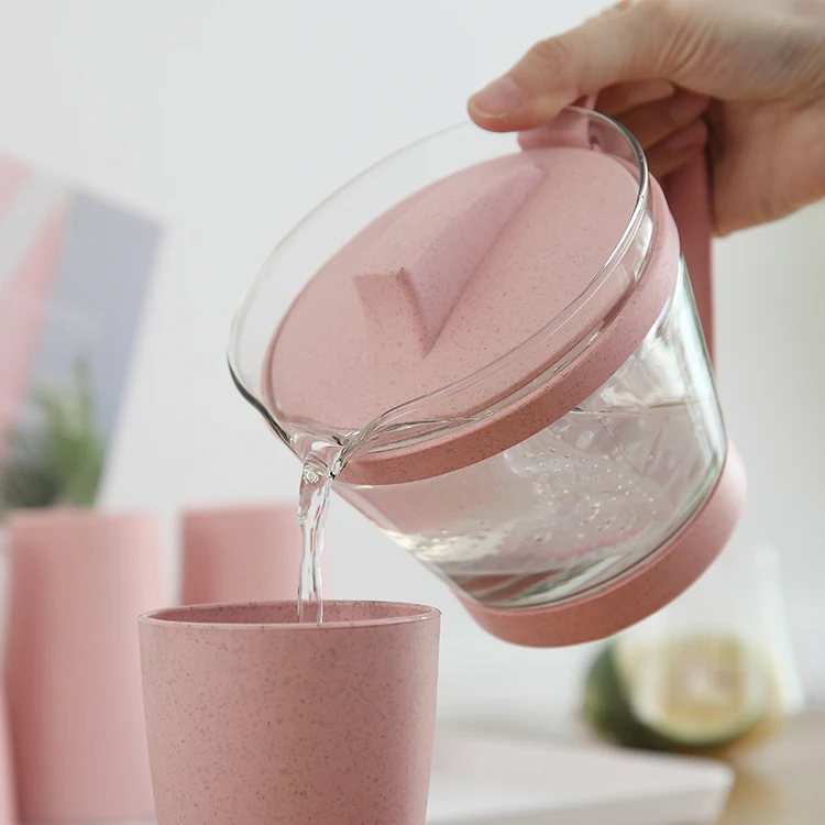 Heat resistant 500ml wheat fiber water herbal  filter scented tea coffee pot strainer glass teapot with infuser