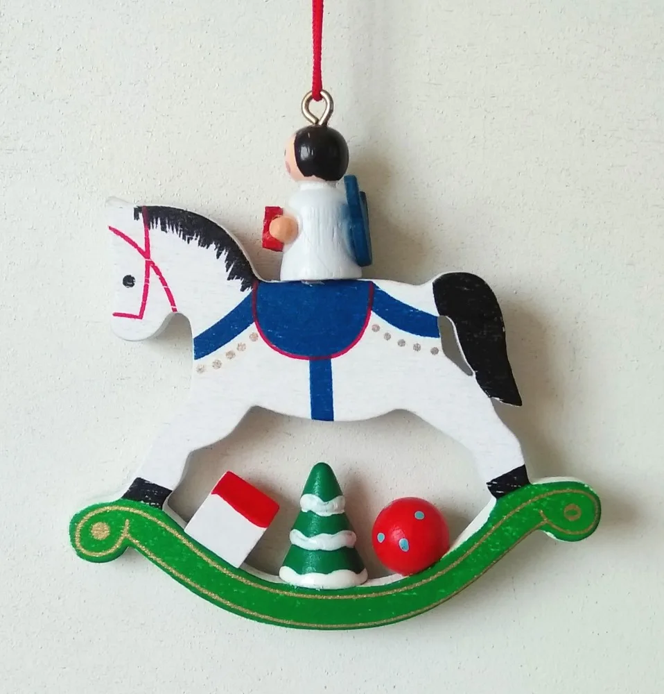 Wooden horse hanging Christmas tree ornaments Christmas decorations